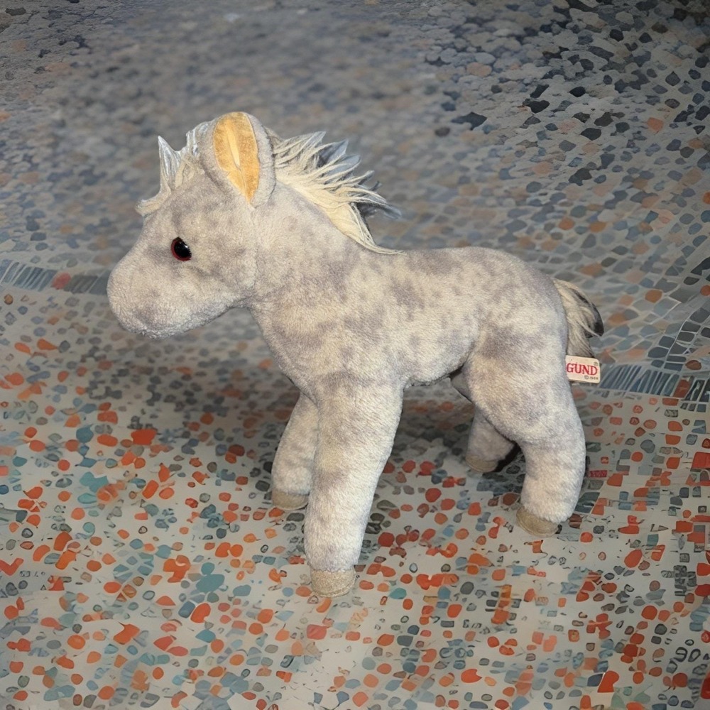 Vtg Gund Dappled Grey White Pony Plush STUFFED 12" Horse 1986 EUC Hard To Find